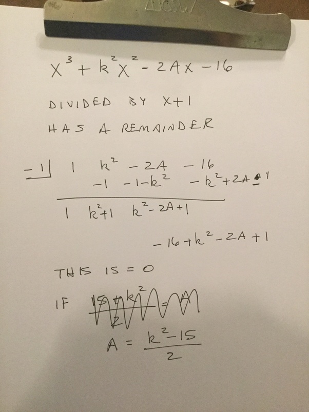 Determine the value of A so that x+1 is a factor of x^3+k^2x^22Ax16
