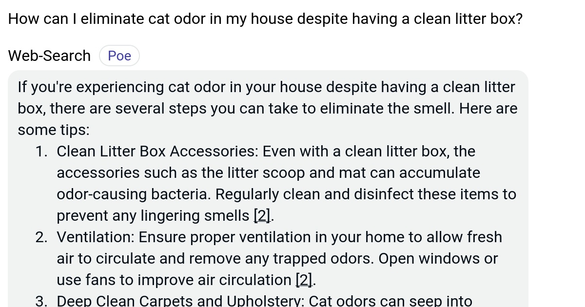 How can I eliminate cat odor in my house despite having a clean litter