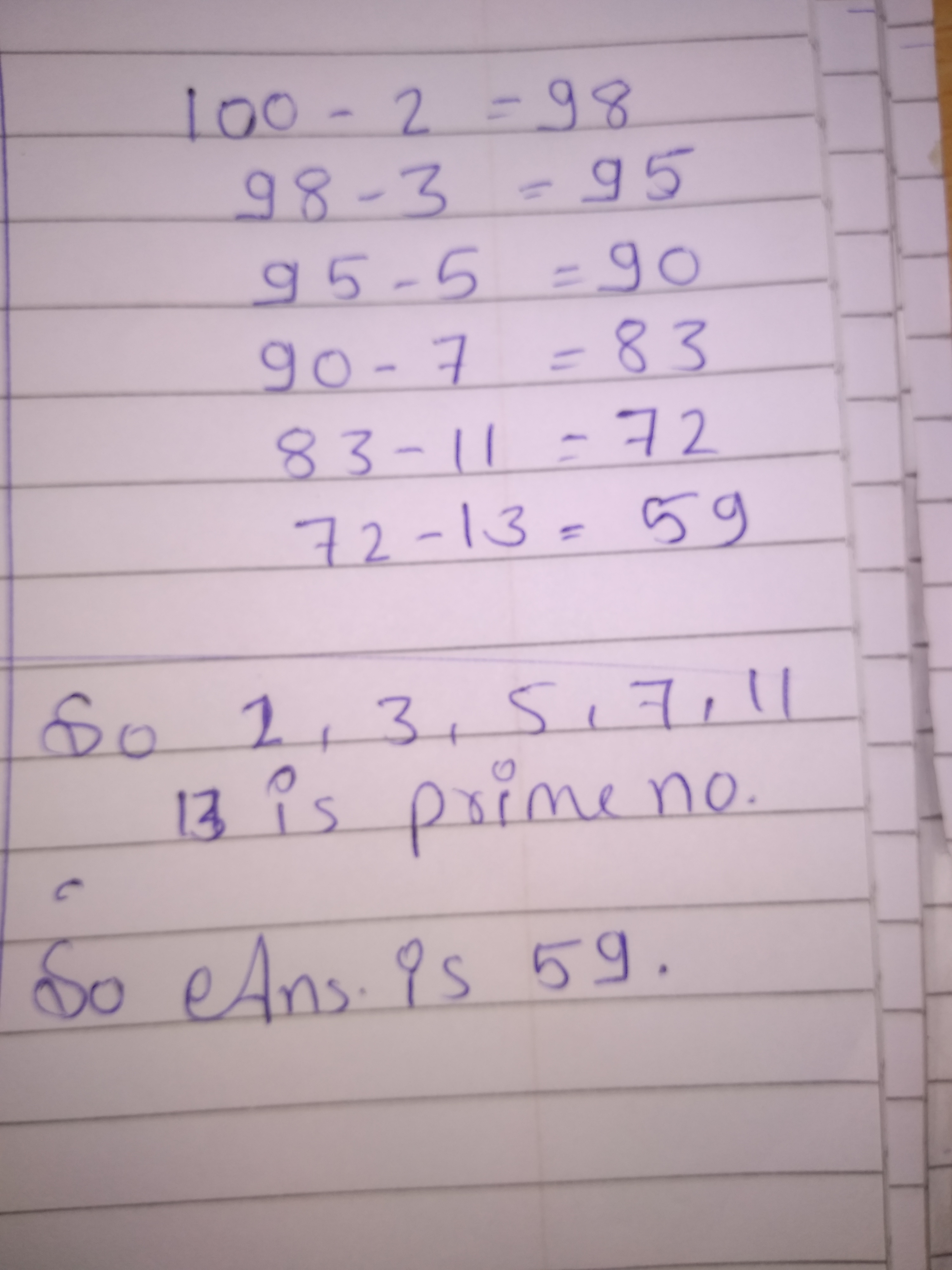 Berapa nomor Anda berikutnya dalam seri ini: 100, 98, 95, 90, 83, 72, __? -  Quora