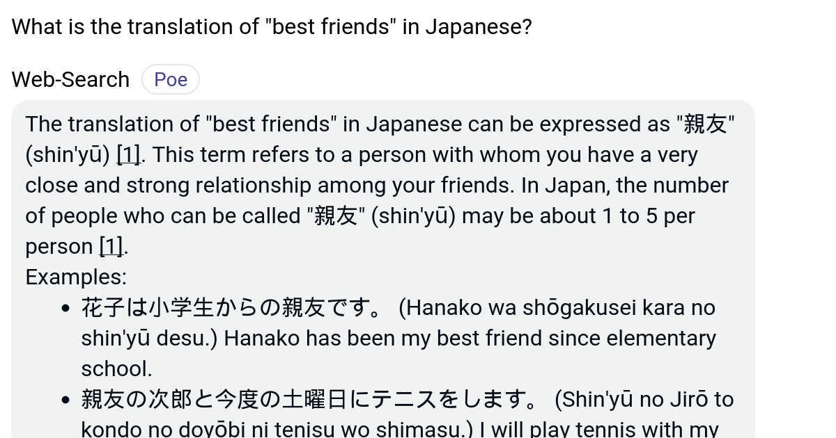 What is the translation of "best friends" in Japanese? Poe