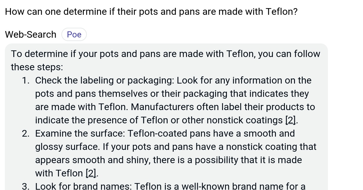 How can one determine if their pots and pans are made with Teflon? Poe