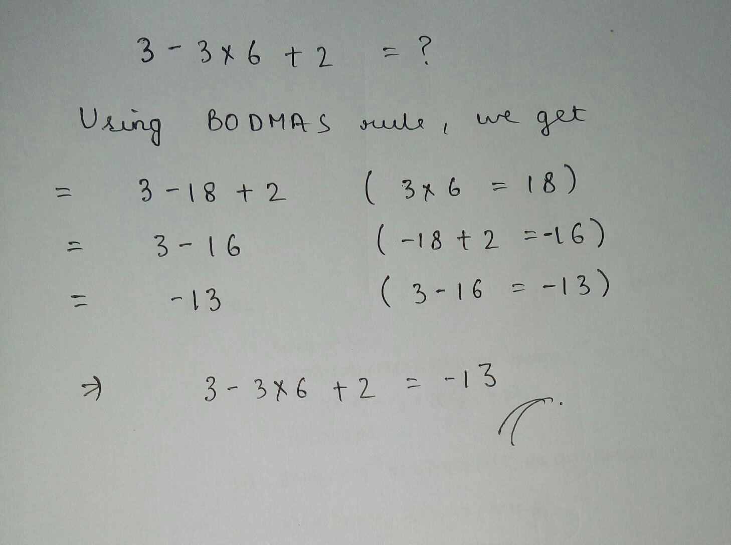 Manakah jawaban yang benar untuk persamaan 3-3*6+2=? -13 atau -17? - Quora