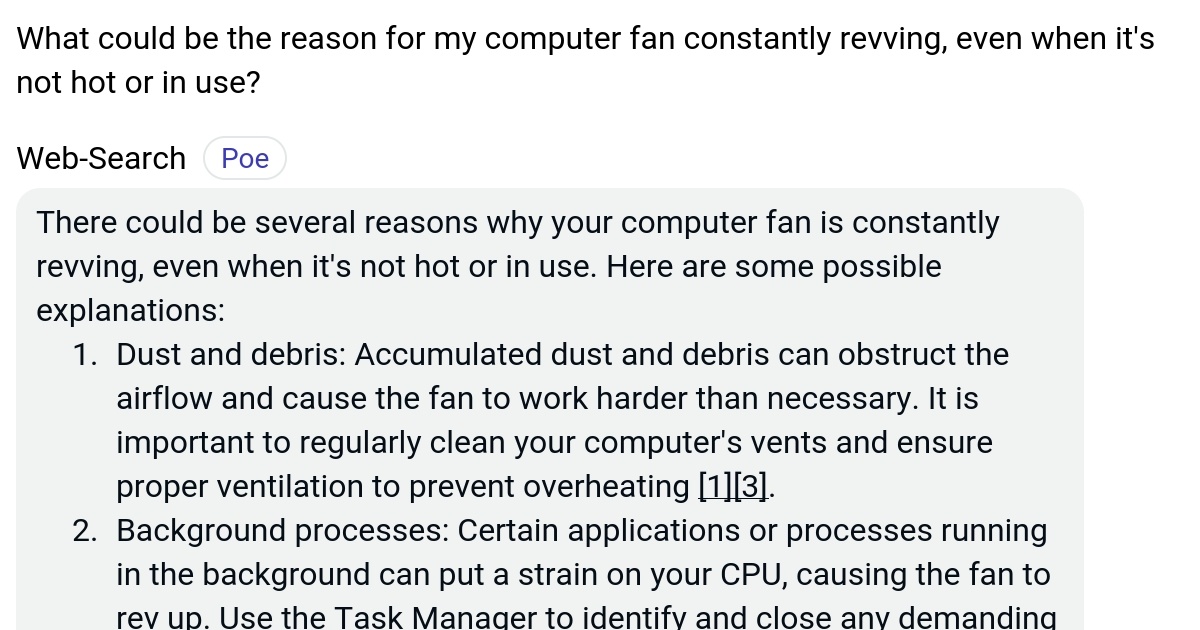 What could be the reason for my computer fan constantly revving, even