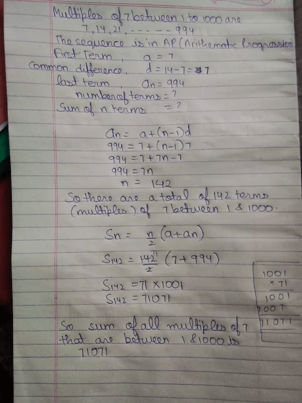 How to find the sum of all the multiples of 7 that are between 1 and