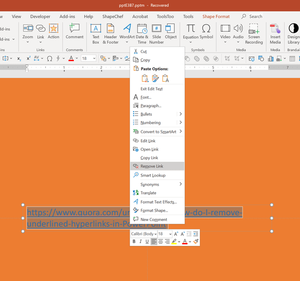 How to remove underlined hyperlinks in PowerPoint Quora