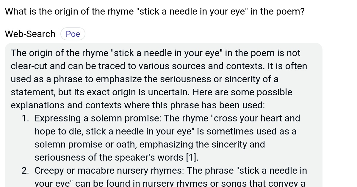 What is the origin of the rhyme "stick a needle in your eye" in the
