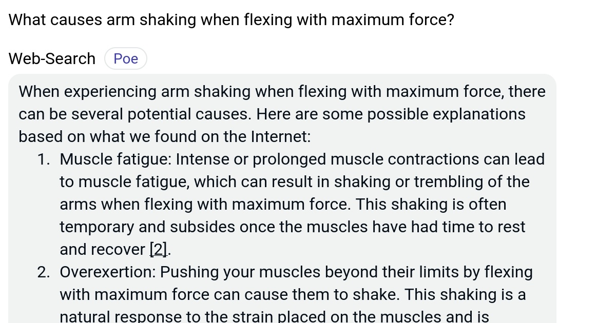 What causes arm shaking when flexing with maximum force? Poe