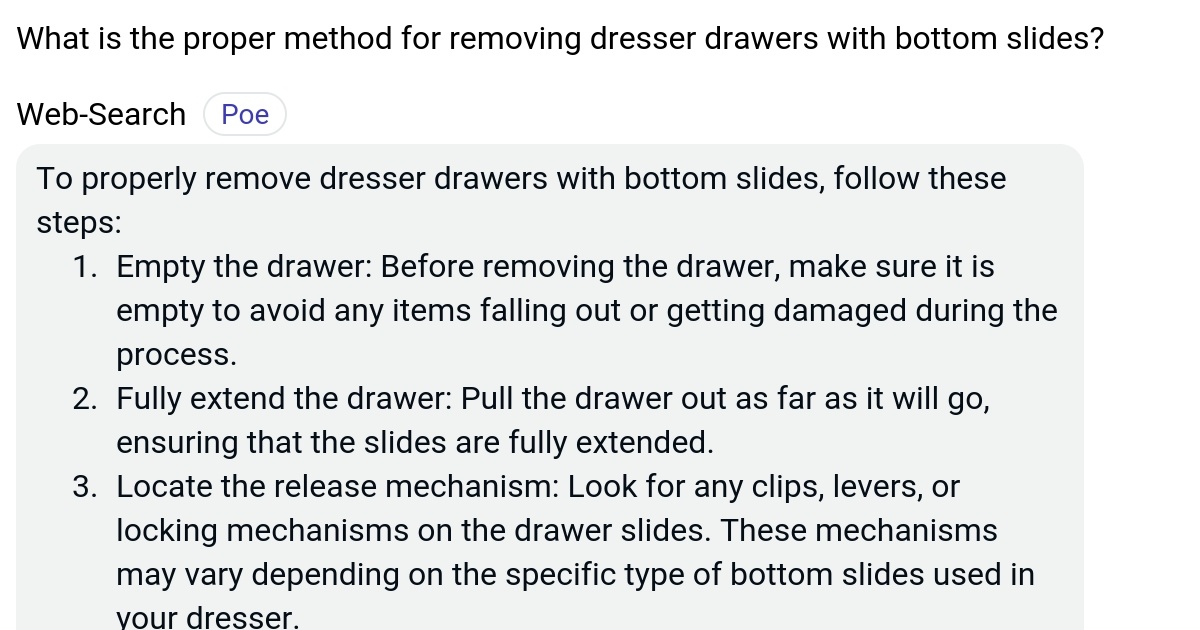 What is the proper method for removing dresser drawers with bottom