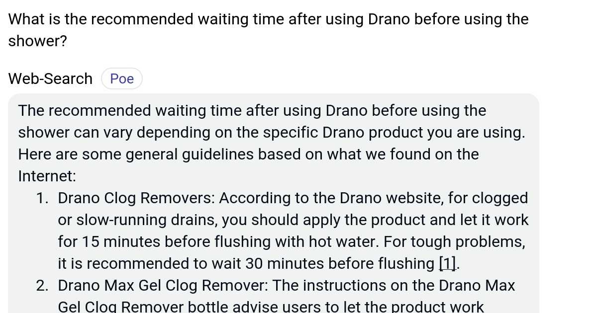 What is the waiting time after using Drano before using the