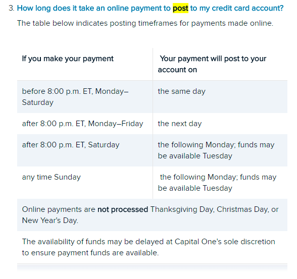 How long does it take for a Capital One payment to post? Quora
