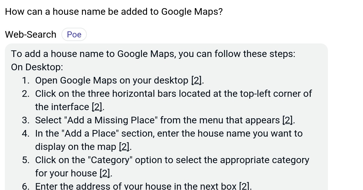 How can a house name be added to Google Maps? Poe