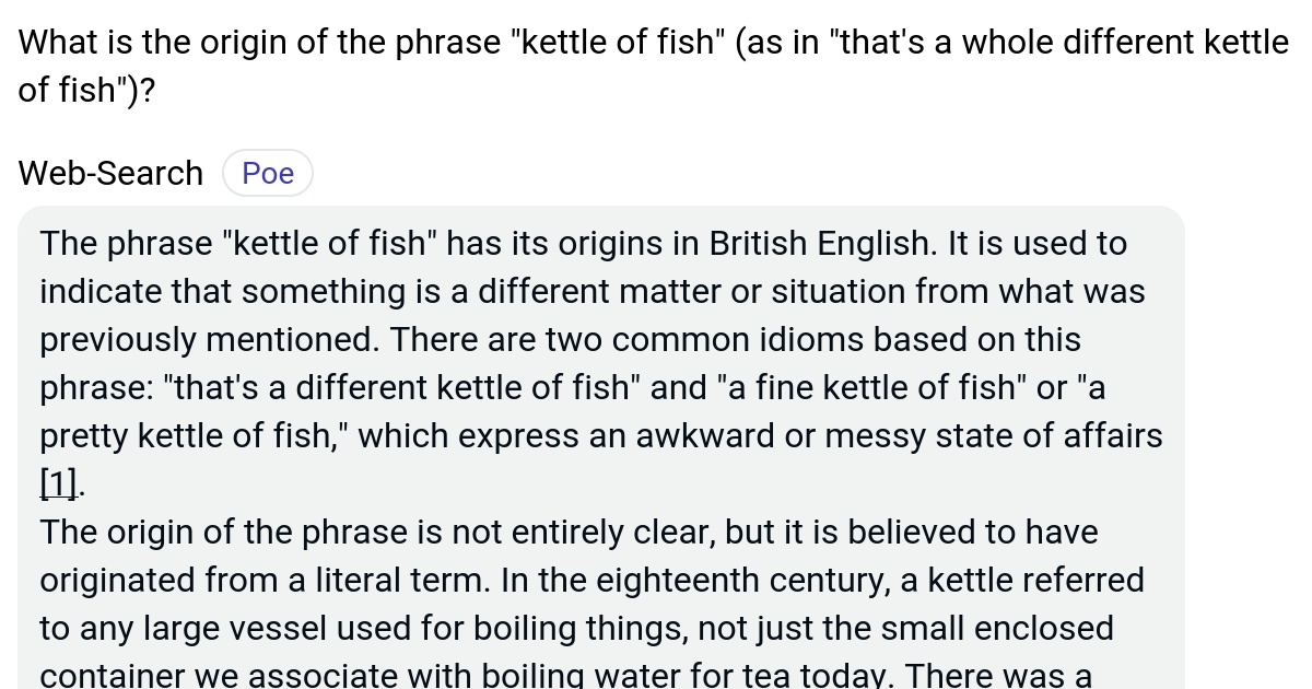 What is the origin of the phrase "kettle of fish" (as in "that's a