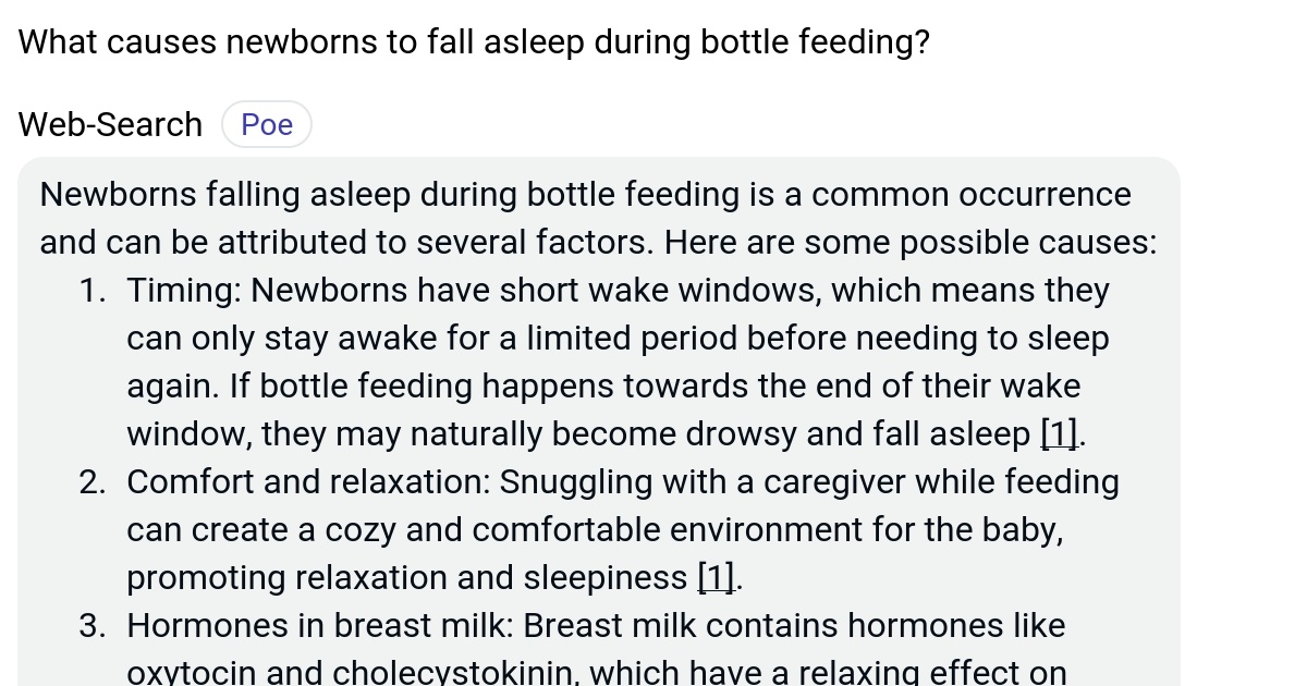 What causes newborns to fall asleep during bottle feeding? Poe