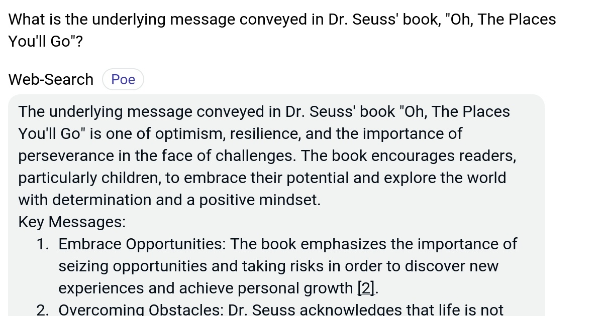 What is the underlying message conveyed in Dr. Seuss' book, "Oh, The