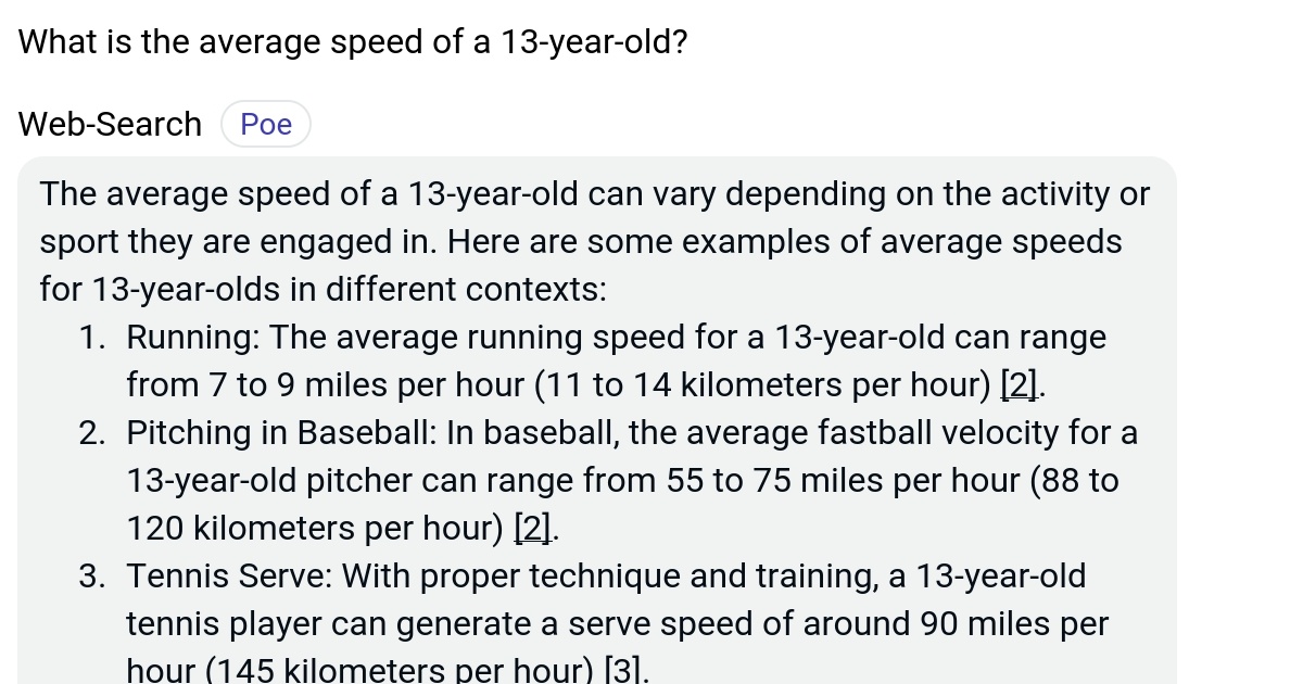 What is the average speed of a 13yearold? Poe