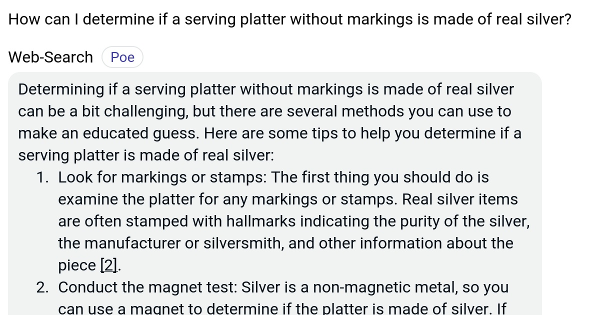 How can I determine if a serving platter without markings is made of