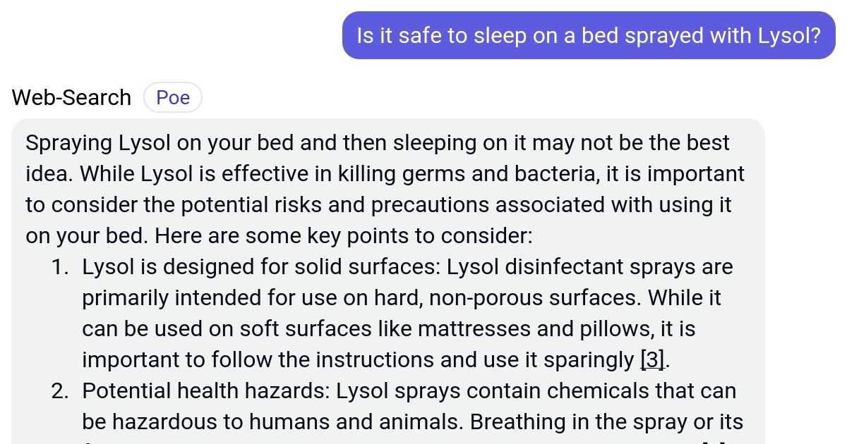 Is it safe to sleep on a bed sprayed with Lysol? Poe