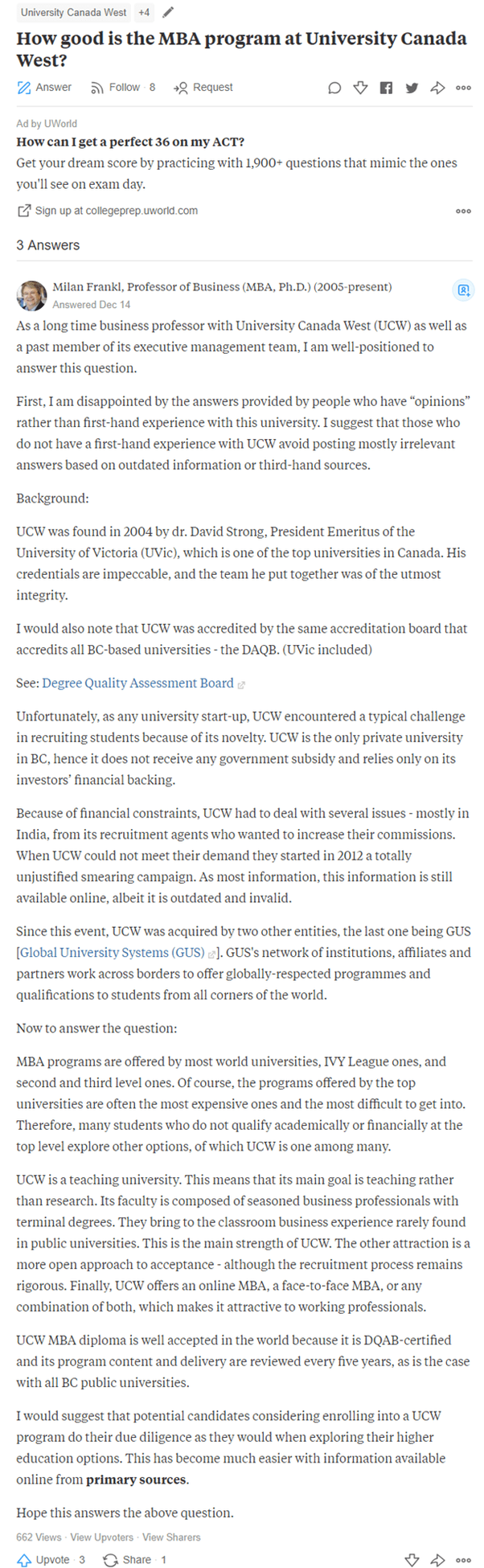 How bad is University Canada West (UCW)? Quora