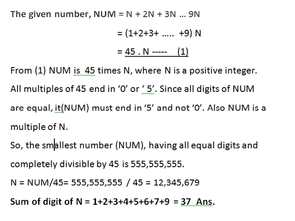 Let N be the smallest positive integer such that N + 2N + 3N … 9N is a