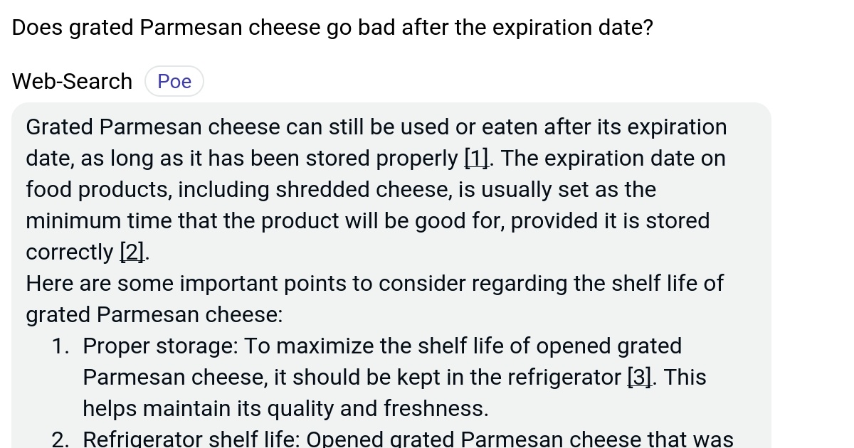 Does grated Parmesan cheese go bad after the expiration date? Poe
