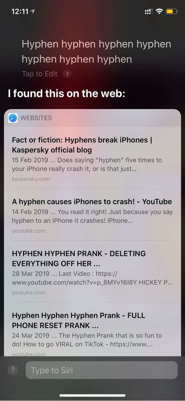 What does saying the word 'hyphen' seven times to Siri do to your