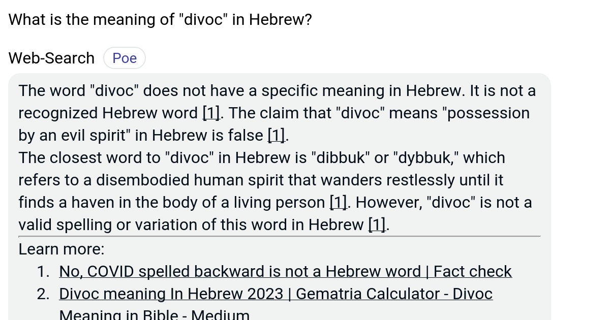 What is the meaning of "divoc" in Hebrew? Poe