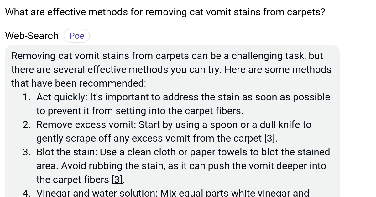 What are effective methods for removing cat vomit stains from carpets