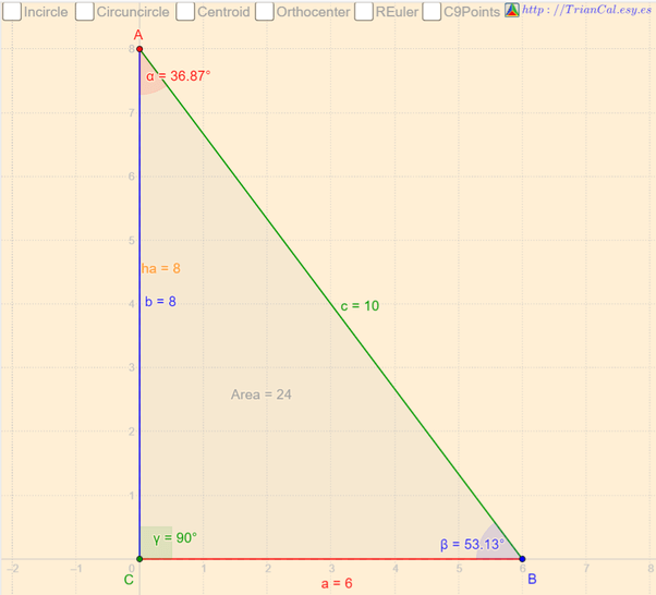 What is the hypotenuse of a right angled triangle whose