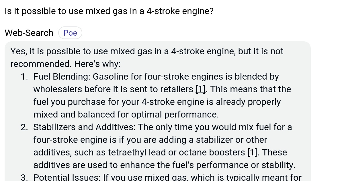 Is it possible to use mixed gas in a 4stroke engine? Poe