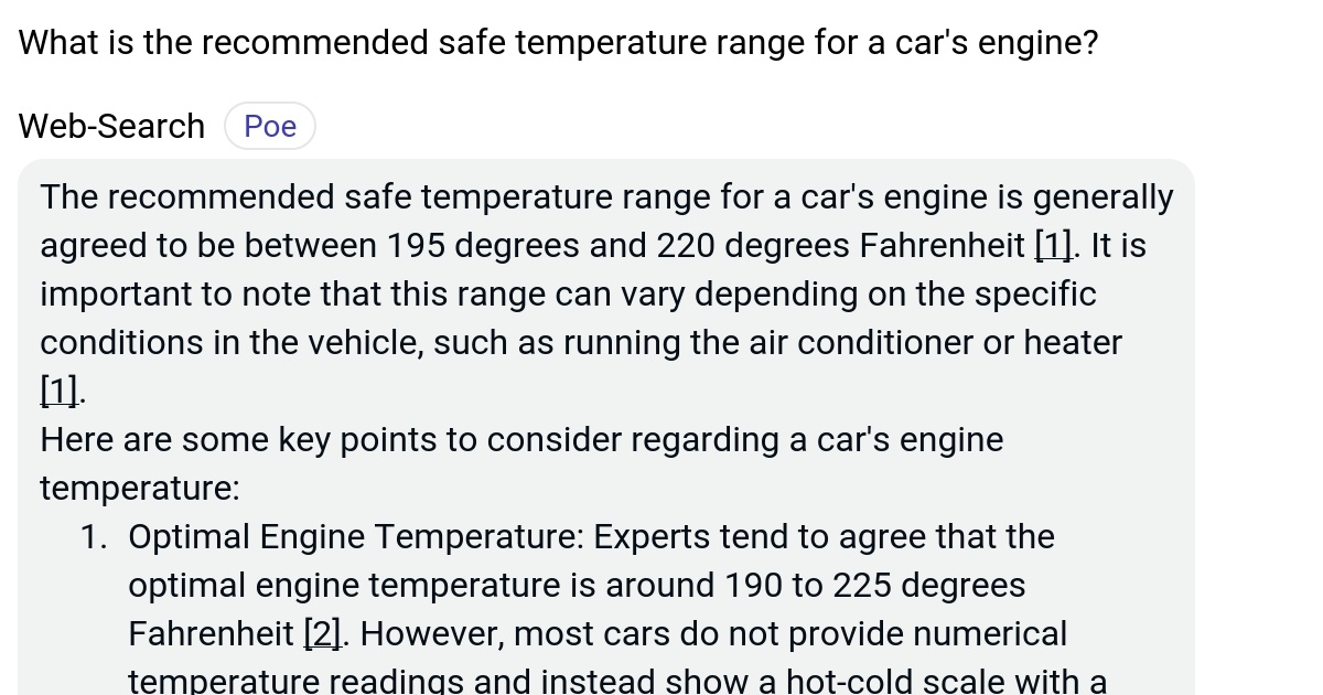 What is the safe temperature range for a car's engine? Poe