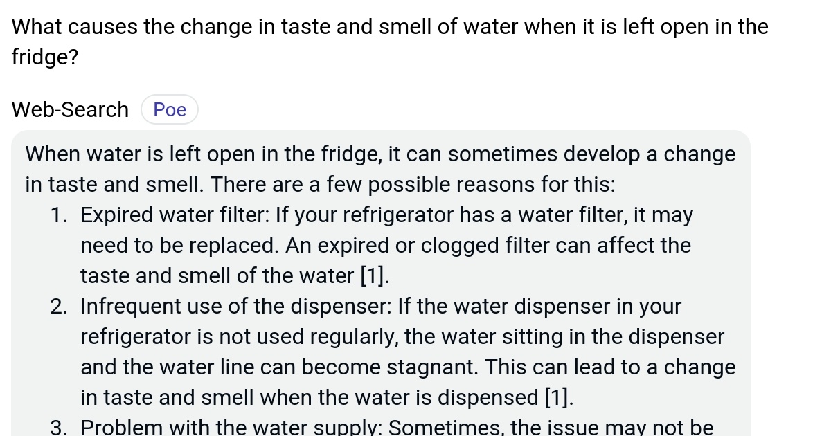 What causes the change in taste and smell of water when it is left open