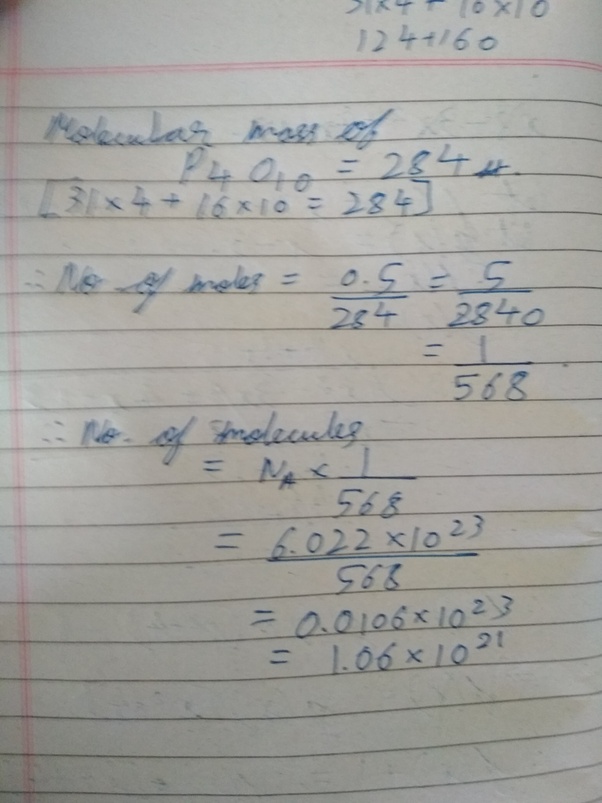 How many molecules are there in 0.5 g of P4O10? Quora