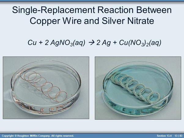 Why does copper blue in colour when dipped in silver nitrate