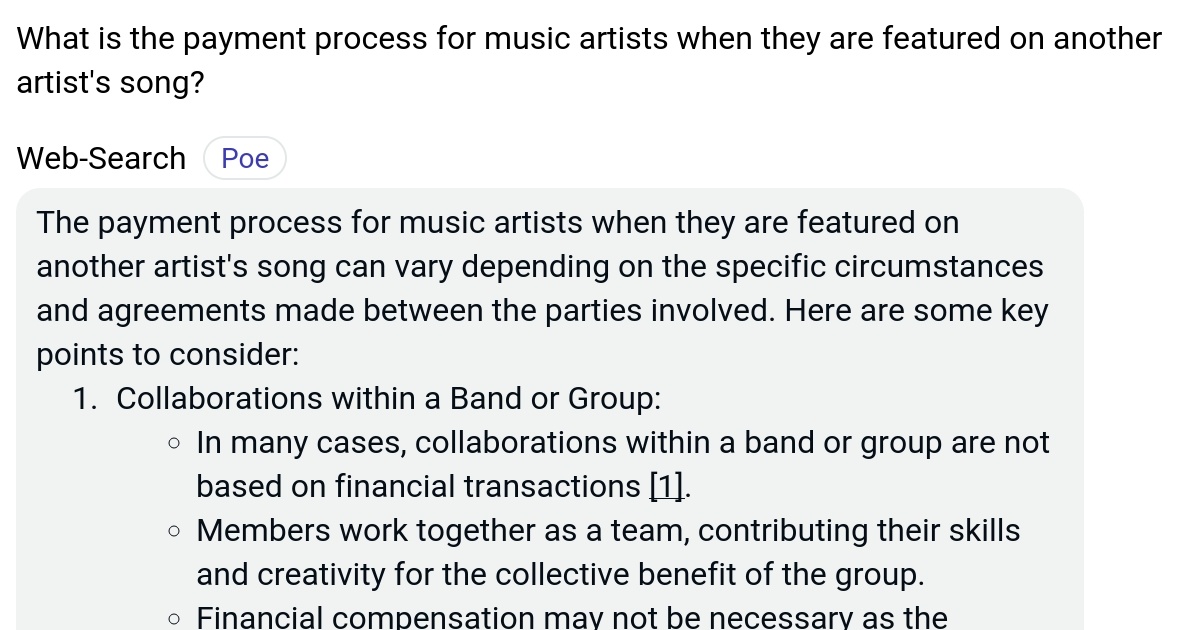 What is the payment process for music artists when they are featured on
