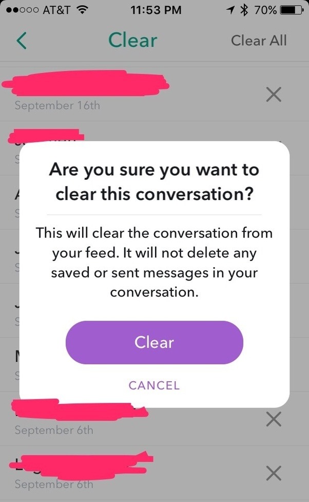I tried deleting the Snapchat history by selecting 'clear conversations