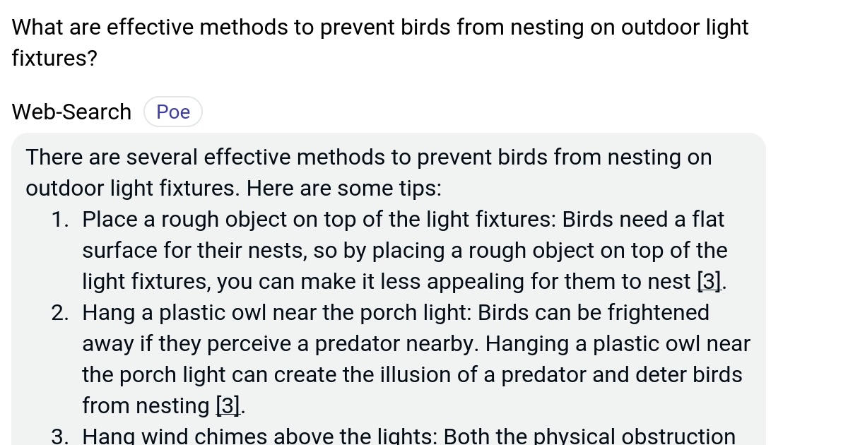 What are effective methods to prevent birds from nesting on outdoor