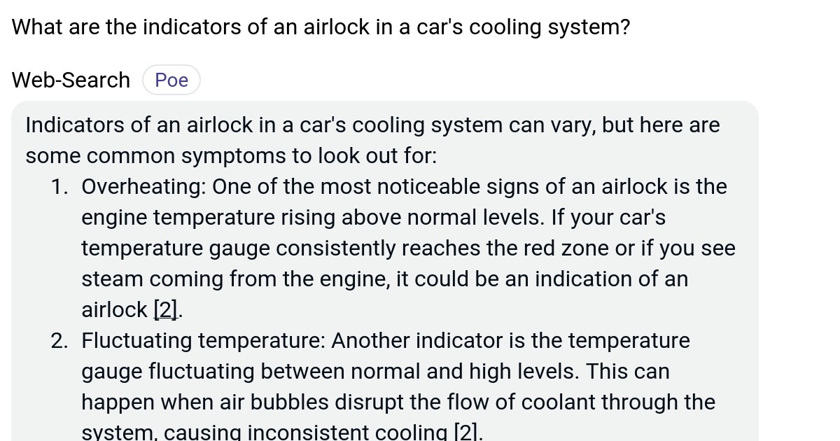 What are the indicators of an airlock in a car's cooling system? Poe