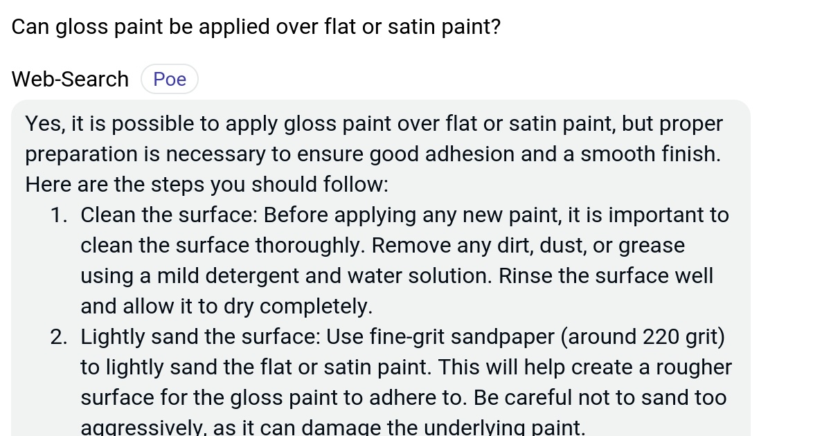Can gloss paint be applied over flat or satin paint? Poe