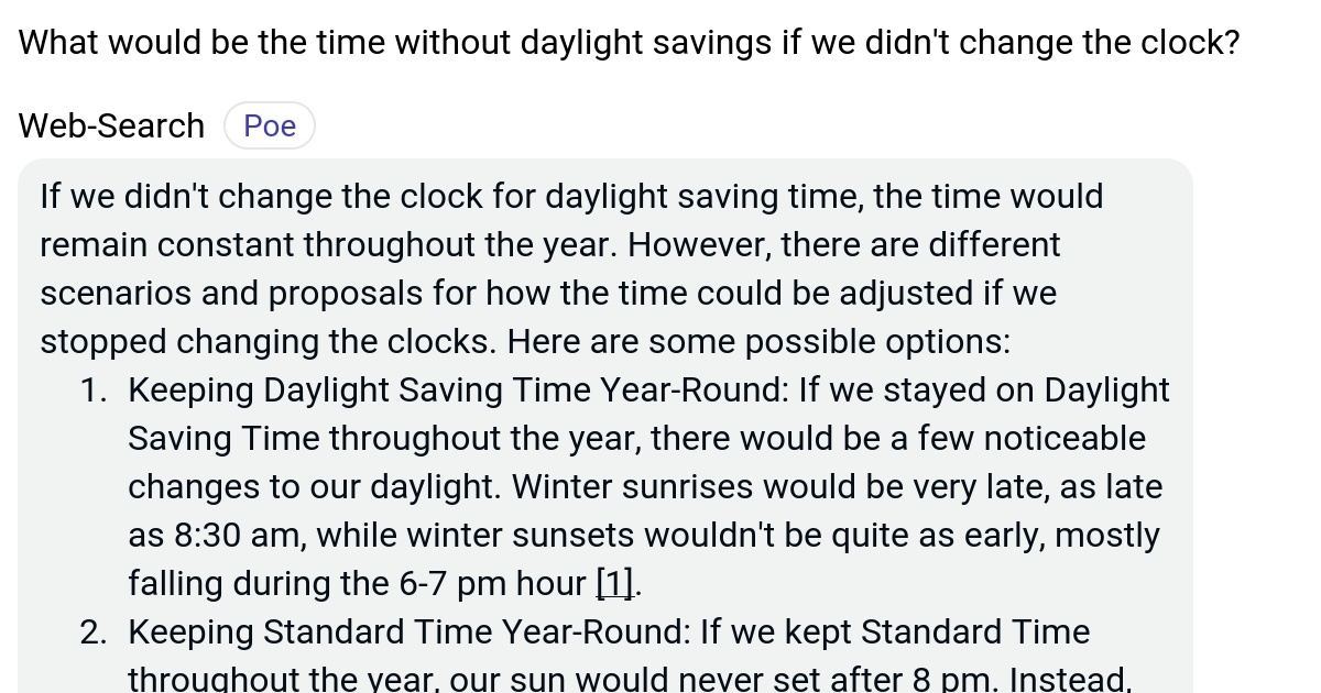 What would be the time without daylight savings if we didn't change the