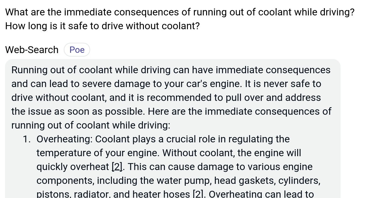What are the immediate consequences of running out of coolant while