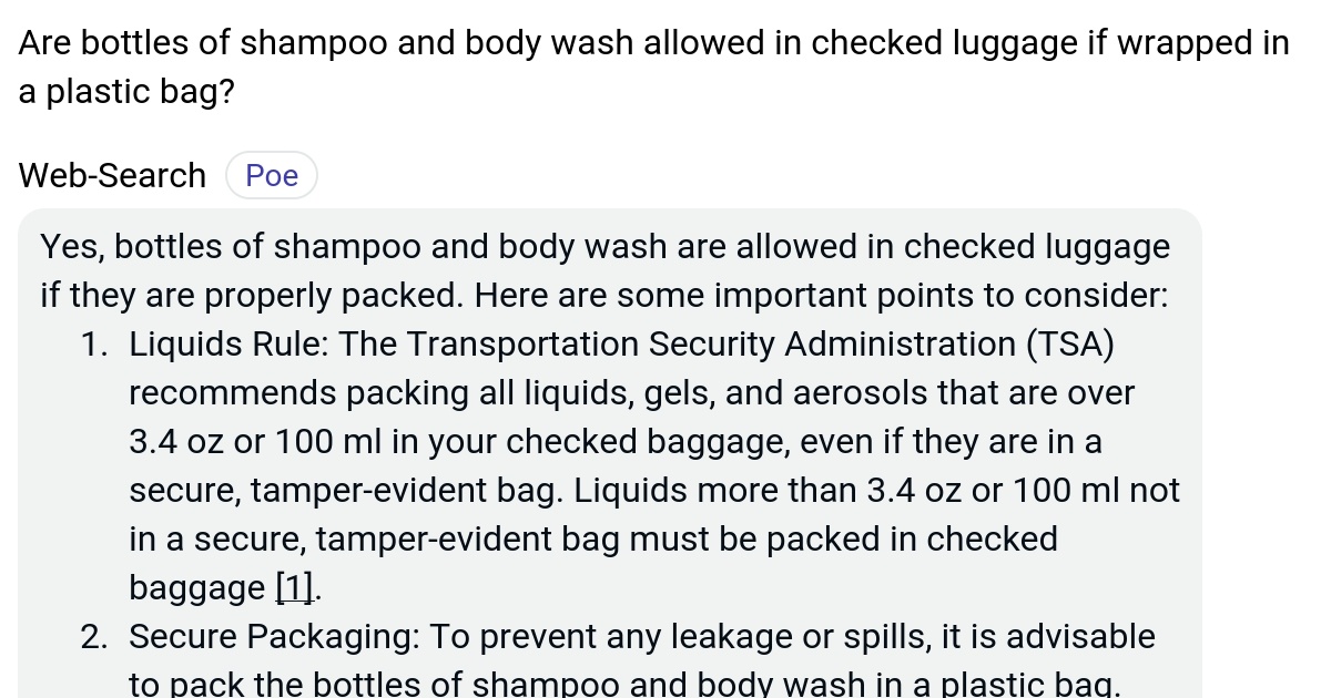 Are bottles of shampoo and body wash allowed in checked luggage if