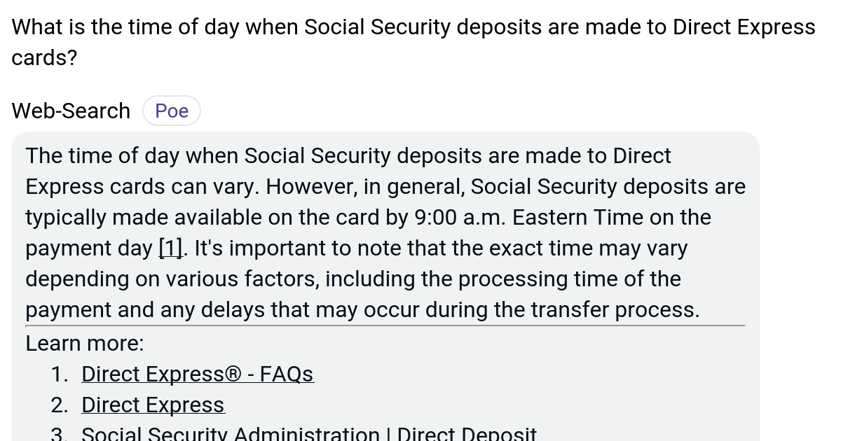 What is the time of day when Social Security deposits are made to