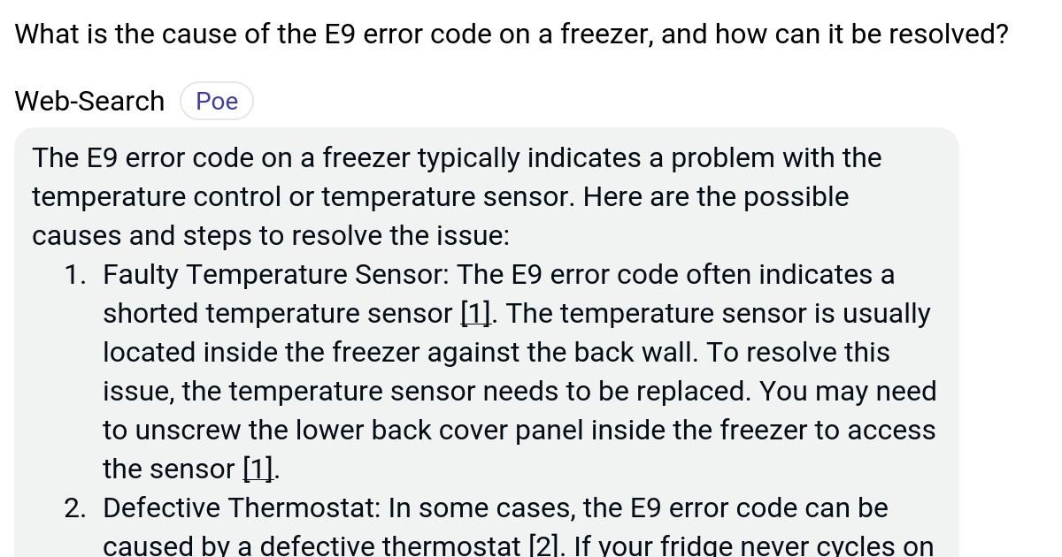 What is the cause of the E9 error code on a freezer, and how can it be