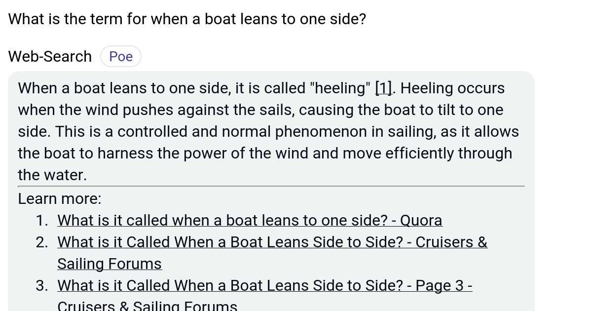 What is the term for when a boat leans to one side? Poe