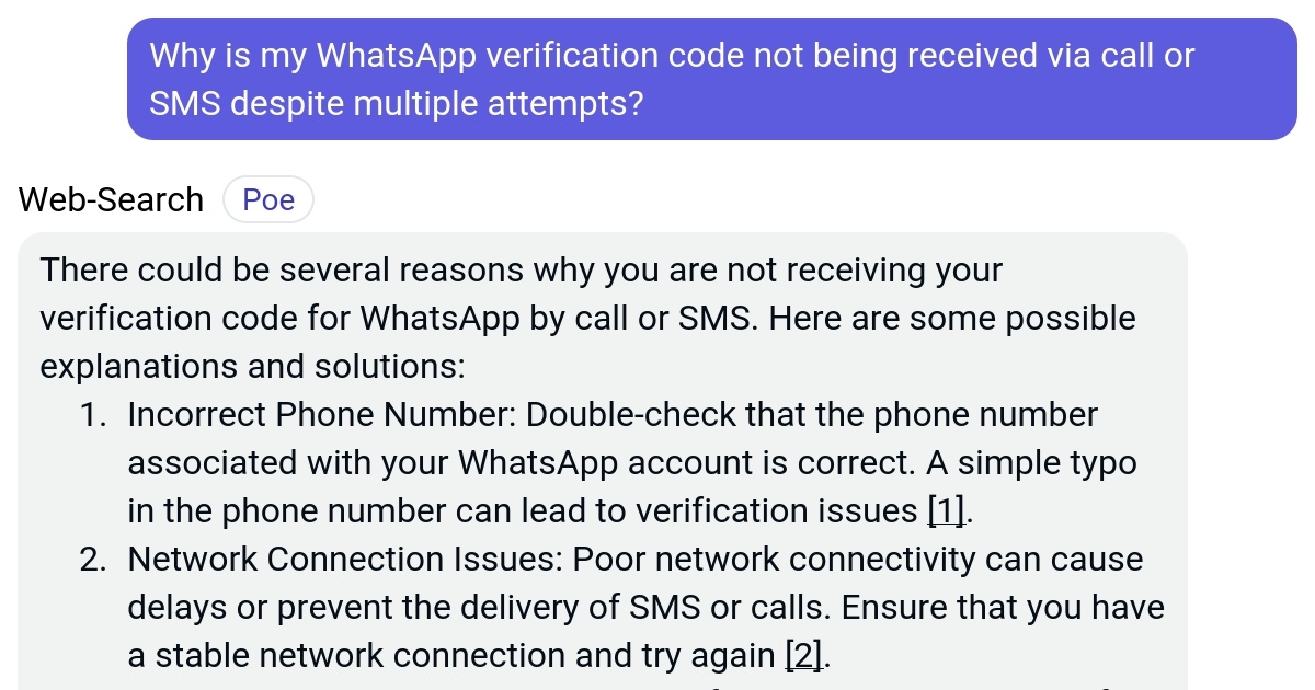 Why is my WhatsApp verification code not being received via call or SMS