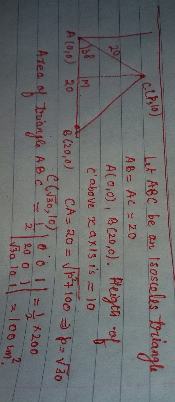 What is the area of an isosceles triangle without using