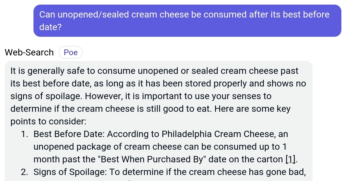 Can unopened/sealed cream cheese be consumed after its best before date