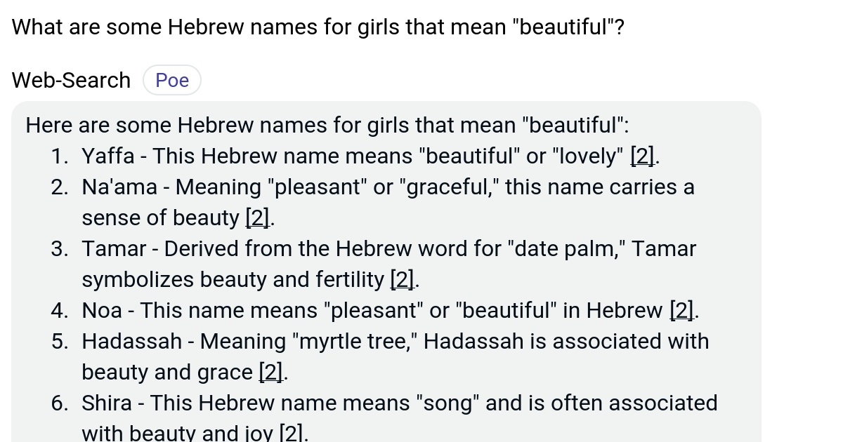 What are some Hebrew names for girls that mean "beautiful"? Poe