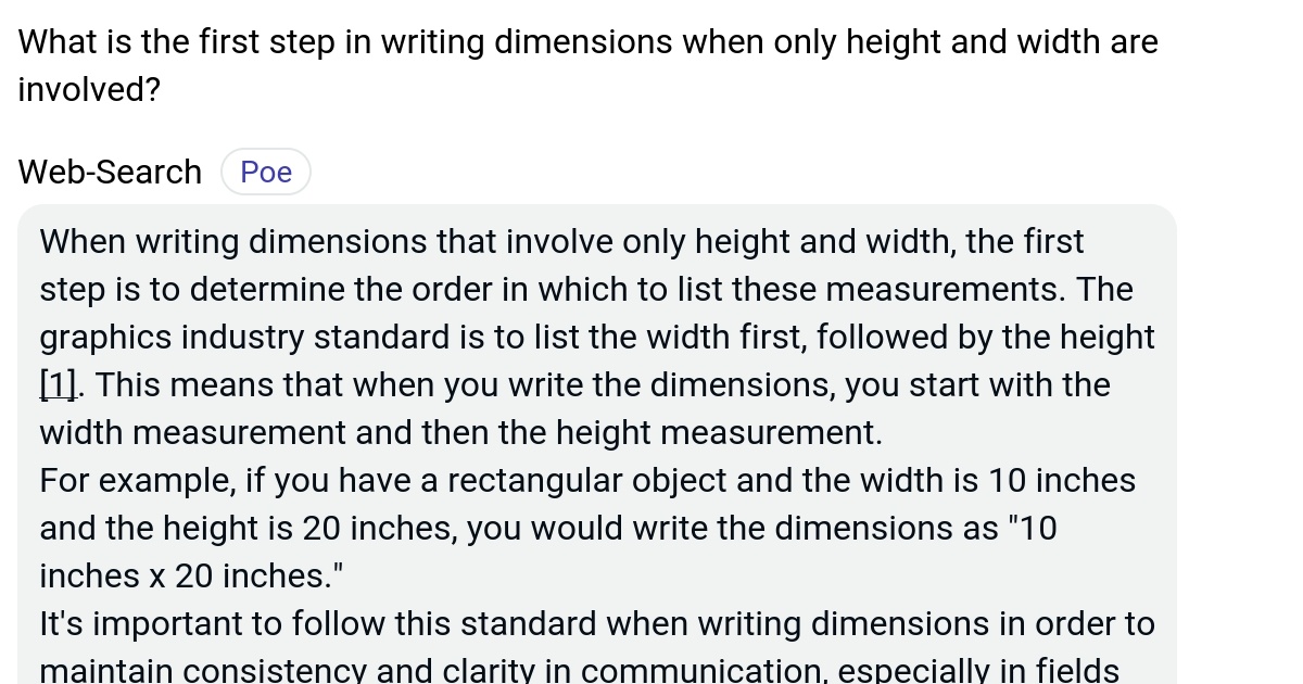 What is the first step in writing dimensions when only height and width