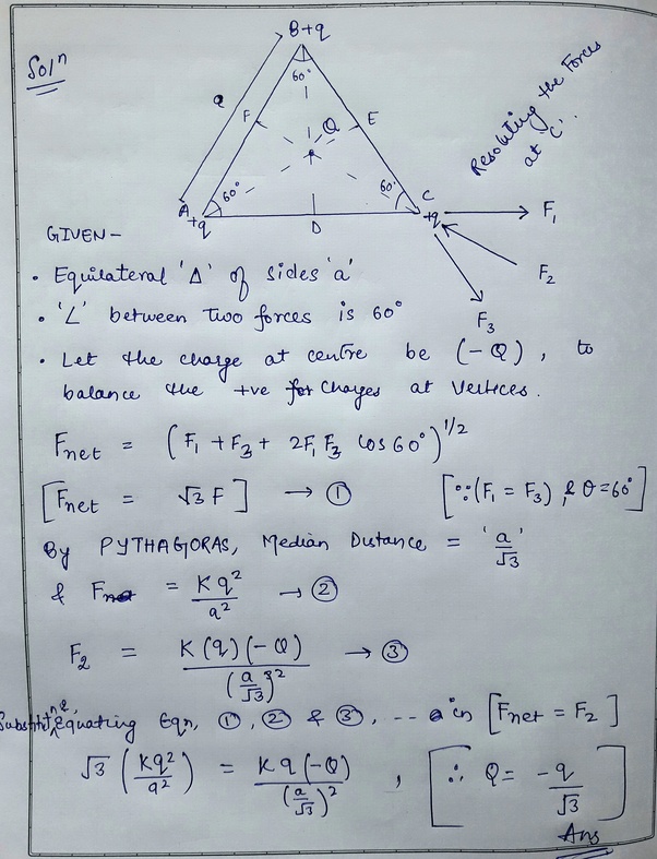 3 point charges of magnitude +q are at the vertices of an equilateral